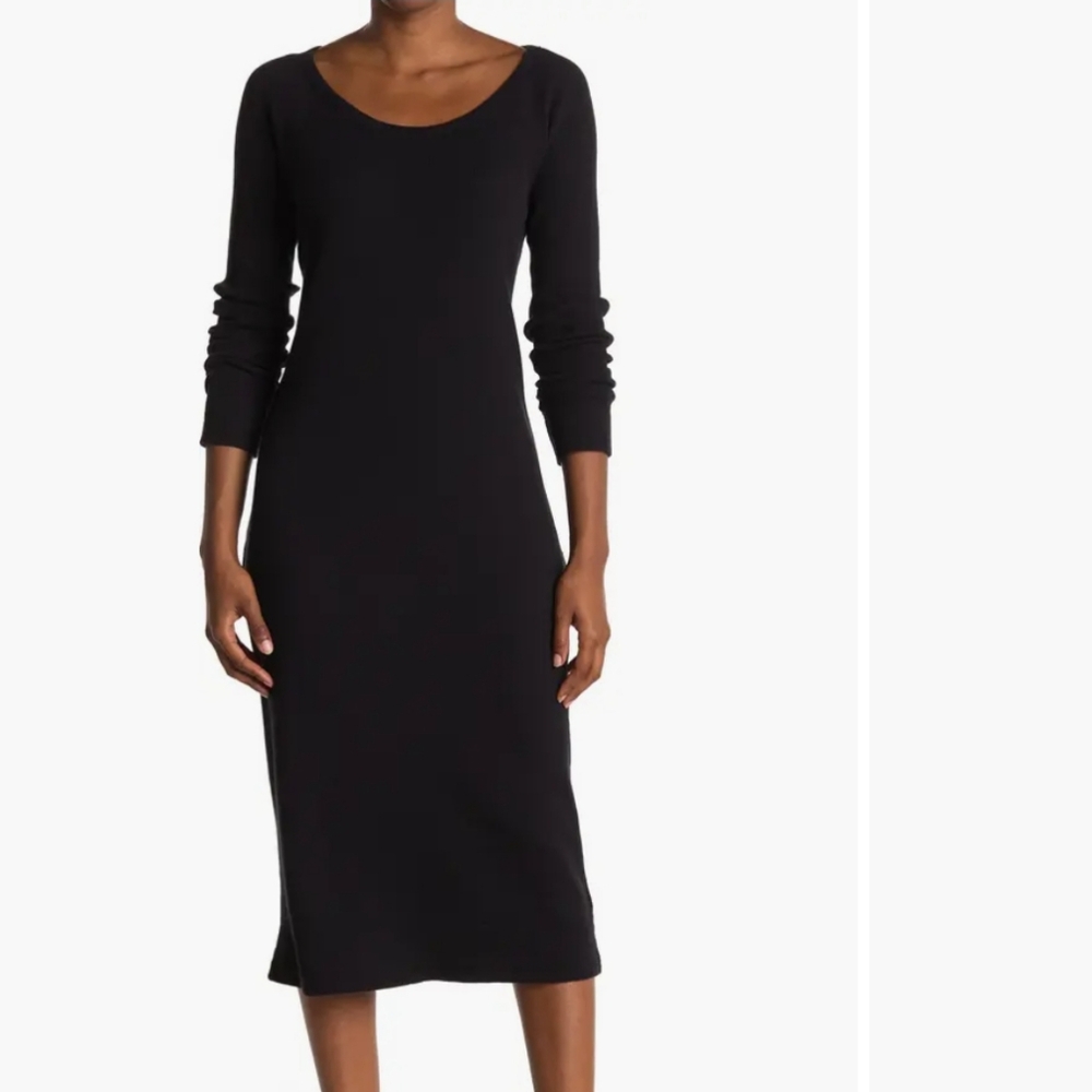 James Perse CLASSICS Black Thermal Knit Dress Sz XL